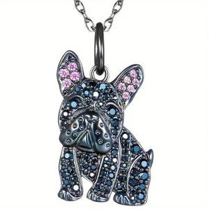 Necklace Frenchie Bulldog Rhinestone Pendant Chain Glam Dog Sparkly Stylish Cute
